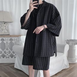 Men's Tracksuits Summer Ice Silk Sets Men Fashion Social Mens Dress Suit Korean Loose Short-sleeved Shirt Shorts Two-piece Set Short