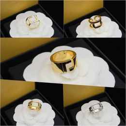 Light Luxury High Grade Gold Ring Design Sense Brand Hollow Out Opening Fashion Titanium Steel Rings Versatile Couple Ring Jewellery