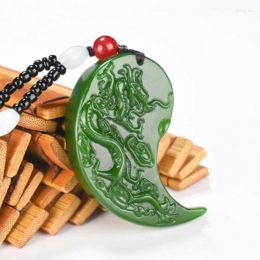 Collane con ciondolo Drago cinese in giada verde Fenice Gioielli in giada Portafortuna Amuleto di buon auspicio Pendenti per collana Accessori pregiati