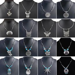 Pendant Necklaces Vintage Ethnic Style Thai Silver Color Women Necklace Creative Faux Turquoise Beaded Party Jewelry Accessories Gifts