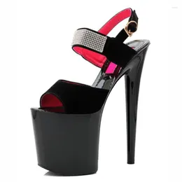 Sandals Fashion Women High Heeled 15-20cm Peep Toe Platform Patent Leather Buckle Strap Crystal Dress Party Shoes