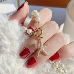 Chains Ins Elegant Pearl Starfish Necklaces Women Clavicle Chain Charm Wedding Pendant 14K Gold Plated Jewelry
