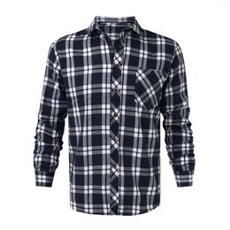 Men's Casual Shirts Male Long Sleeve Button Early Autumn Top Mens Leisure Business Blouse Plaid Brushed Pocket Shirt For Man Trendy 2023