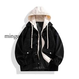 2023 Hooded Coat Ground Wool Corduroy Spring and Autumn New Men's Fake Two Hoodie Japanese Fashion Brand Couple Stone Jacket265539