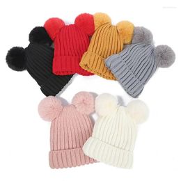 Berets Solid Colour Thickening Double Hair Ball Keep Warm Pompom Hat Autumn Winter Fur Cold Protection Women Knitted Beanie