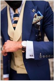 Men's Suits Customise Groom Tuxedos Navy Blue Men's Suit Jacket Blazers Halloween Costume Elegant For Luxury Man Suit's Wedding 181