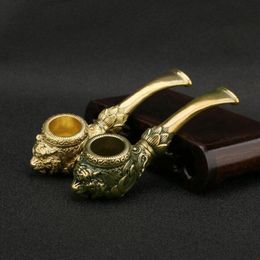 Tiger Head Bronze Copper Smoking Pipe Metal Tool Tobacco Cigarette Hand Pipes Dry Filter Spoon Accessories Oil Rigs Bowl