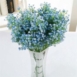 Decorative Flowers & Wreaths DIY Light Blue Artificial Flower Branch Baby's Breath Gypsophila Fake Silicone Plant For Wedding258w