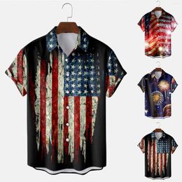 Men's Casual Shirts Men Romper Jumpsuit Short Mens Independence Day Style V Neck Fashion Slim Painted Lapel Shirt