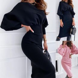 Casual Dresses Elegant Knitted Women's Winter Autumn Fashion Women O Neck Long Sleeve Waist Tight Bodycon Knee-length Dress