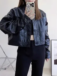 K*haite women's cropped leather jacket coat