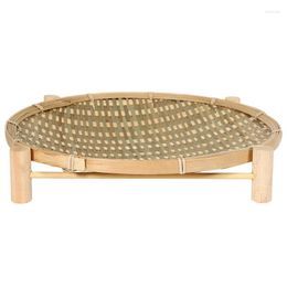 Plates 3X Handmade Woven Bamboo Fruit Basket Bread Organizer Kitchen Storage Decorative Round Plate With Bracket