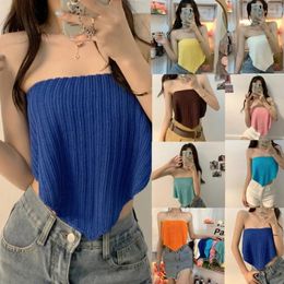 Camisoles & Tanks Women Sexy Strapless Bandeau Tube Top Ribbed Knit Backless Asymmetrical Hem Vest