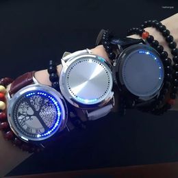 Wristwatches Fashion Men Led Watches Touch Screen Tree Pattern Simple Black Dial Blue Lights Relogio Masculino