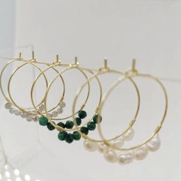 Hoop Earrings Dainty Natural Gemstones Pearl Malachite Labradorite Moonstone Hoops Delicate Wired Faceted 14K Gold Filled