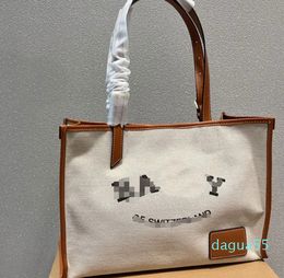 Canvas Tote Bag Women Shoulder Bags Shopping Bag Solid Large Capacity Messenger Totes Interior Pocket Genuine Leather Handles Magnetic Buckle