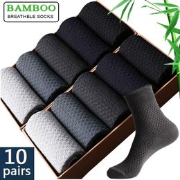 Men's Socks 10 Pairs/Lot Bamboo Fiber Compression Autumn Long Black Business Casual Man Dress Sock Gift Plus Size 42-45 230412