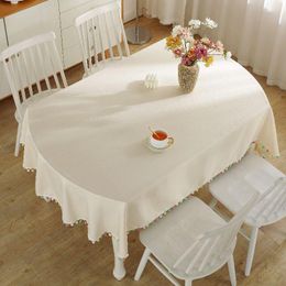 Table Cloth Tablecloth Oval 200cm Solid With Colorful Pompom Cover Farmhouse Linen Simple Modern Style Various Color Daily