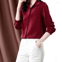 Women's Blouses Satin Women Shirt Chiffon Solid Long Sleeve Blouse Basic Silk Office Tops Fashion Woman 2023 Female Clothing