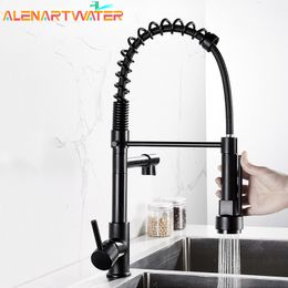 Kitchen Faucets Black Spring Pull Out Side Sprayer Dual Spout 360 Rotation Mixer Tap Sink Single Handle 230411