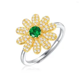 Cluster Rings WINWOS Real Mossamite Floral Emerald Ring 18k White Gold Plated Diamond Promises Party Birthday Gift Jewellery