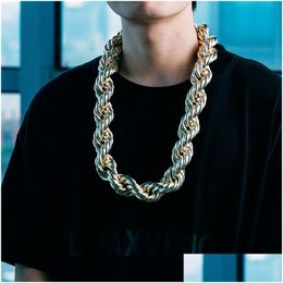 Chains Mens Hip Hop Twist Chain Necklace 14K Gold Exaggerated Large Necklaces Jewelry 30Mm 30Inch Drop Delivery Pendants Dhgarden Otfdm