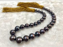 Chains Classic Sea Pearl Necklace For Women 12-17mm Round Black Pearls Jewellery Bright Light Less Flaw (Free Clasp)
