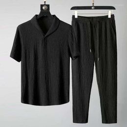 Men's Tracksuits Clothes For Men Summer Casual Suit Thin Fashionable Short-sleeved Trousers Trendy Light Luxury Two-piece Set