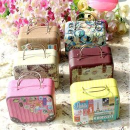 1Pc 7 5 5 5 3 5cm Europe Style Vintage Suitcase Shape Candy Storage Box Wedding Favour Tin Box Sundries Organiser Container1344K