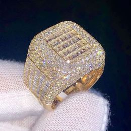 100 passed diamond tester custom initial ring s925 silver 10k 18k solid gold iced out vvs moissanite baguette ring for men