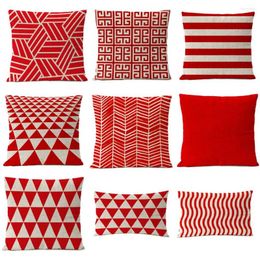 Pillow Nordic Geometric Red Christmas Cover Stripe Home Decorative Throw Linen Pillowcase Sofa Covers