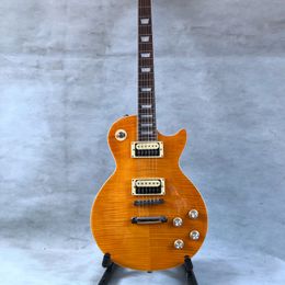 yellow Electric Guitar with Rosewood Fingerboard,Flame Maple Veneer,2 Pickups,Fixed Bridge,offering customized services