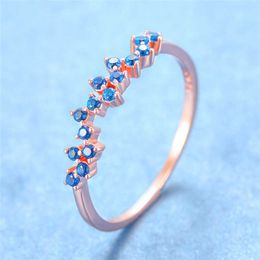 Band Rings Elegant Female Blue/Red/Black Zircon Ring Charm 925 Silver Gold Black Crystal Ring Fashion Engagement Wedding Rings For Women AA230412
