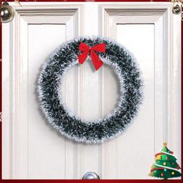 Decorative Flowers Christmas Hanging Garland With Red Bow 25/30CM Tinsel Wreaths Crafts Plastic Wreath For Door Wall Window Xmas Holiday