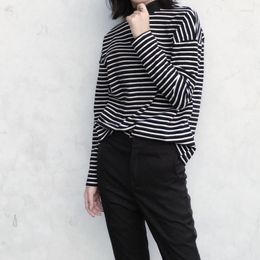 Women's Blouses Vintage Black White Striped Blouse Women 2023 Autumn Ladies Cotton Long Sleeve Casual Basic Tees Blusas Camisas Mujer