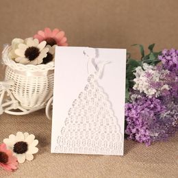 Greeting Cards 50pcs/pack Laser Cut Wedding Invitation Card Carved Bride Pattern Pearl Paper Hollow Out Baptism Party