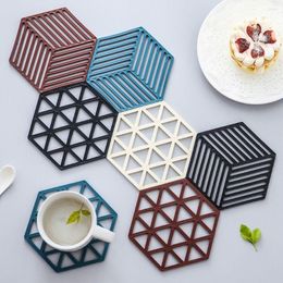 Table Mats 4Pcs Silicone Home Decor Kitchen Tools Non-slip Hexagon Heat-insulated Pad Bowl Placemat Tableware