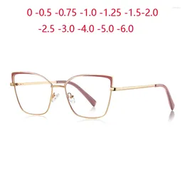 Sunglasses 0 -0.5 -0.75 To -6.0 Pink Gold Frame Cat Eye Minus Myopia Glasses Women 1.56 Aspheric Anti Blue Light Prescription Spectacles