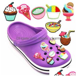 Shoe Parts Accessories Original 6Pcs/Set Novel Desserts Charms Decoration Cute Ice Cream Pvc Shoes Fit Croc Jibz Party Xmas Kids G Dhwy0