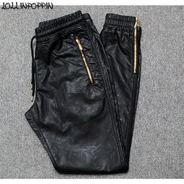 Men Joggers Faux Leather Jogger Pants Side Zipper Hip Hop PU Leather Harem Pants Zippered Leg Opening Pants Drawstring Waist 20111242S