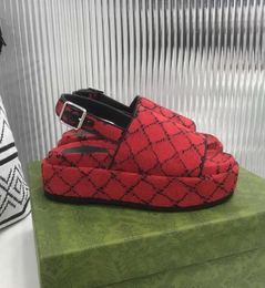 Luxury Women Platform Sandal Ankle Adjustable Buckle Loafers Canvas Upper Leather Trim Designer Slippers 2023