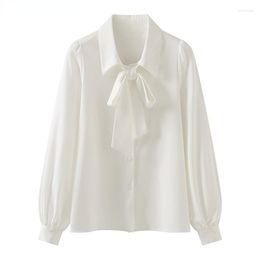 Women's T Shirts 2023 Fashion Top Women Spring Autumn Long Sleeve For Woman Clothing Elegant Bow White Blouse Chemises Et Blouses LM