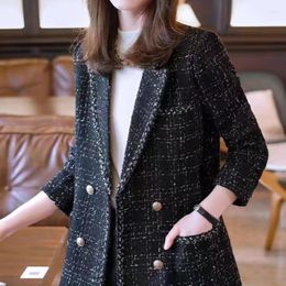 Women's Suits Autumn/winter Small Fragrance Style Short Tweed Cheque Blazer Suit Coats Vintage Casual Checked Blazers Coat