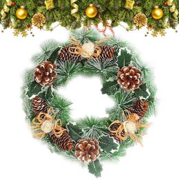 Decorative Flowers Christmas Door Wreath Outdoor Decoration Handcrafted With Pine Leaves Cones And White Roses For