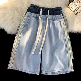 Men's Shorts Summer Men's Dress Casual Denim Shorts Korean Fashion Blue Ribbon Contrast Pocket Shorts Men's Jeans 230412