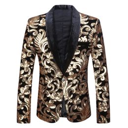 Men's Suits Blazers Sequins Velvet Series Men Shawl Lapel Blazer Designs Black Velvet Gold Flowers Sequins Suit Jacket DJ Club Singer Clothes 231110