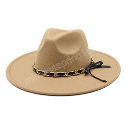 9.5CM Wide Brim Felt Fedora Hat For Women Men Imitation Wool British Style Trilby Formal Jazz Cap Chapeau Sombrero