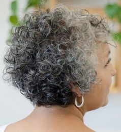 New arriaval Salt and pepper grey wigs human hair glueless soft curly Grey pixie cut wig brazilian hair t part hd lace 130%density