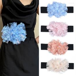 Belts Ladies Wide Stretch Decorative Skirt Belt Mesh Sequin Flower Waistband