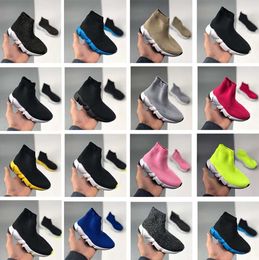 Toddler Shoe Paris Speed Triple-S Boy Girl Youth Childrens Socks Shoes Sneakers Vintage Casual Black white red boots platform Stretch Knit YT1032